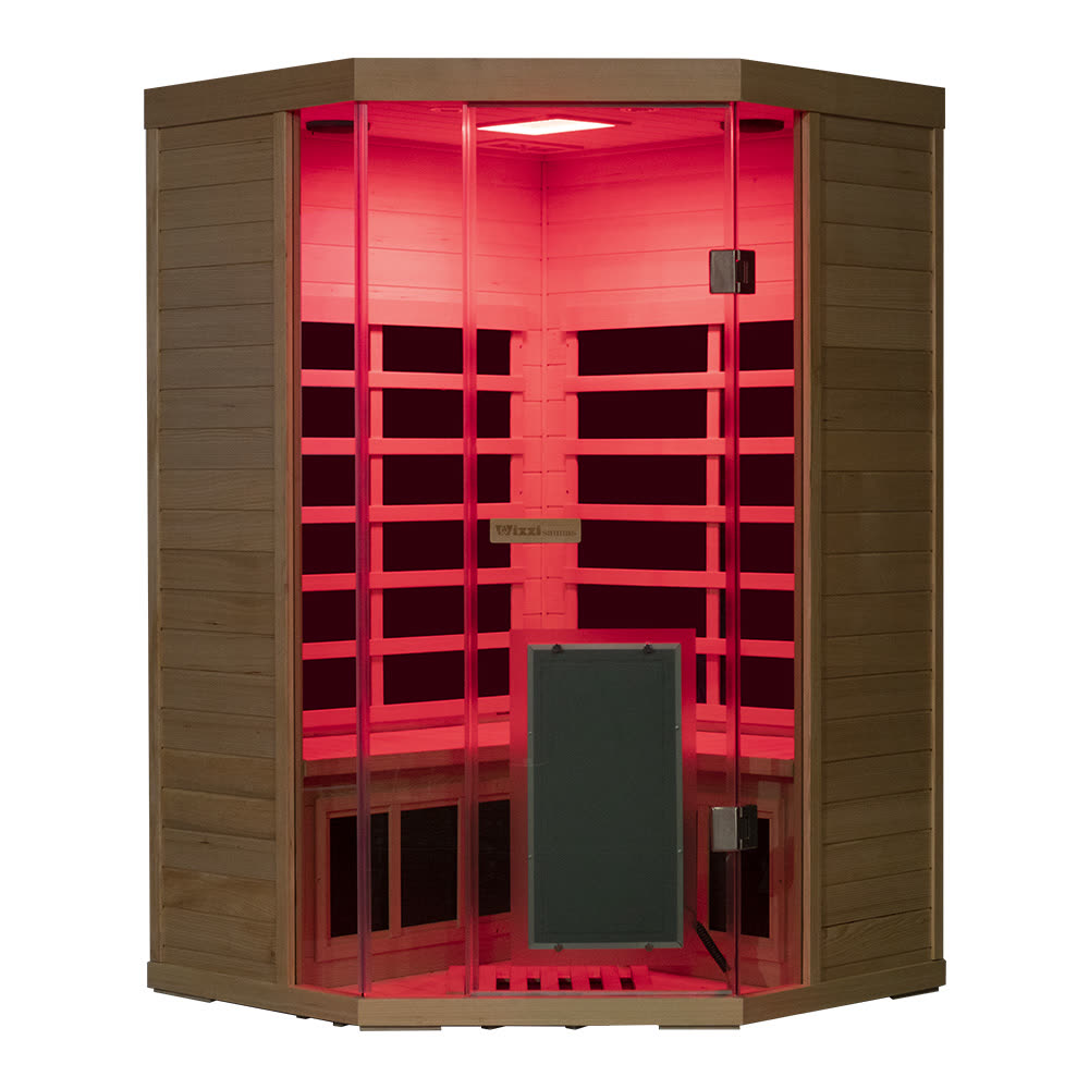 The Haven corner infrared sauna, Canadian Hemlock