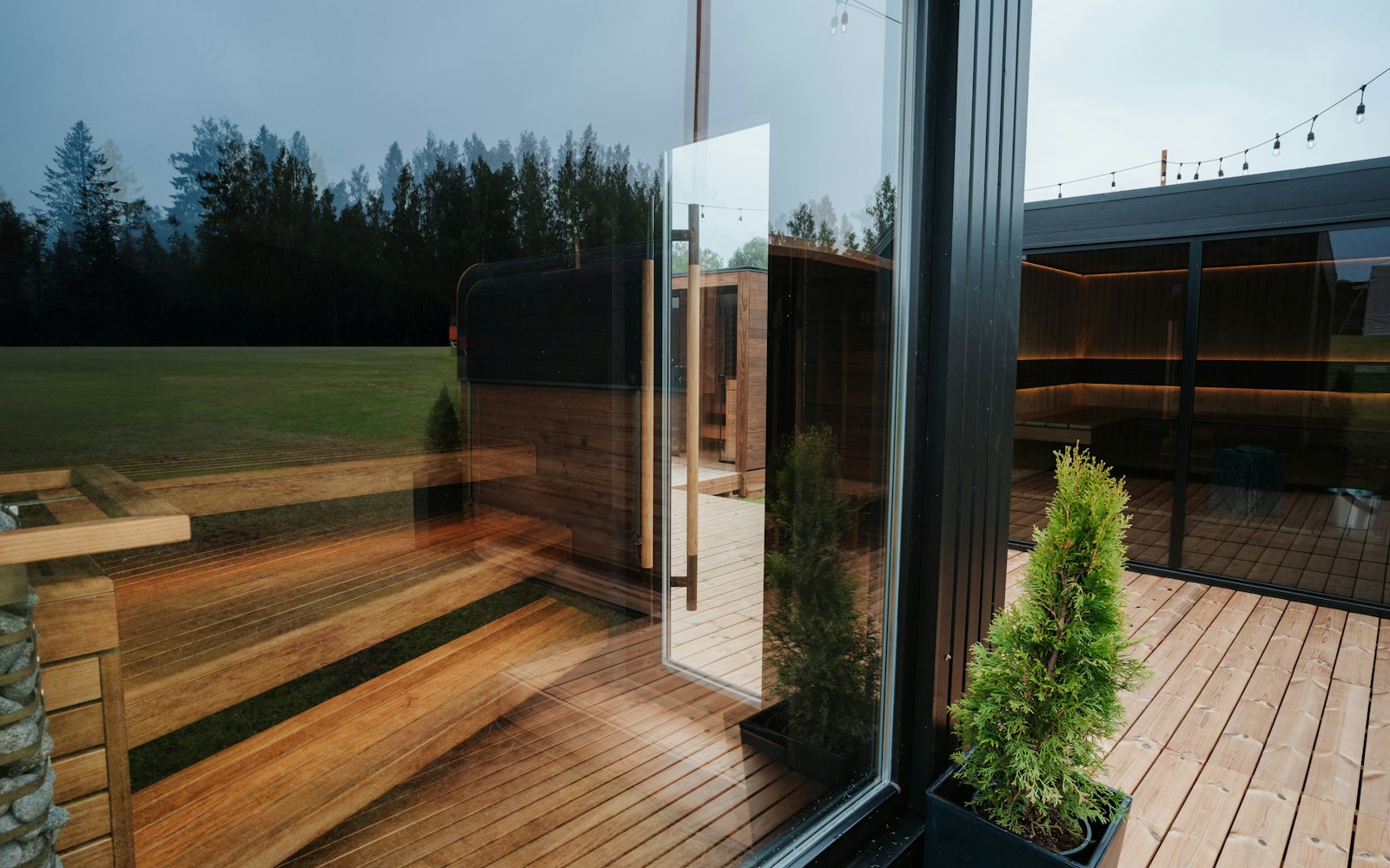 Luxury modern sauna at dusk